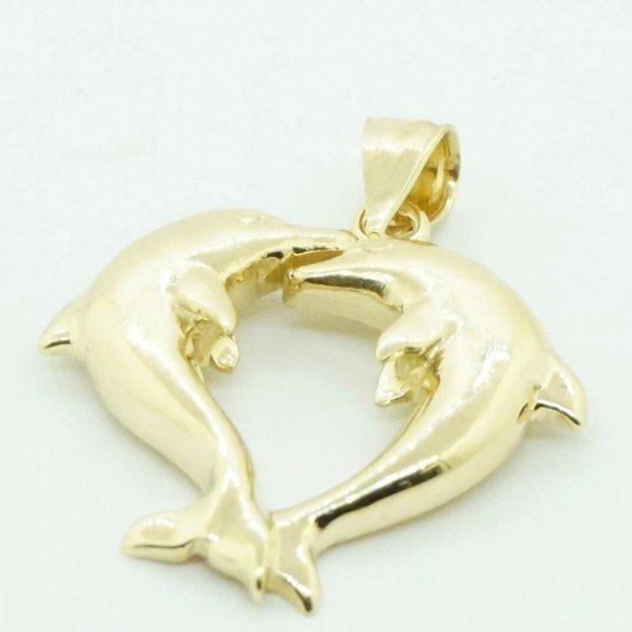 14k Estate Sale Yellow Gold Dolphin Pendant - Vintage Style Jewelry